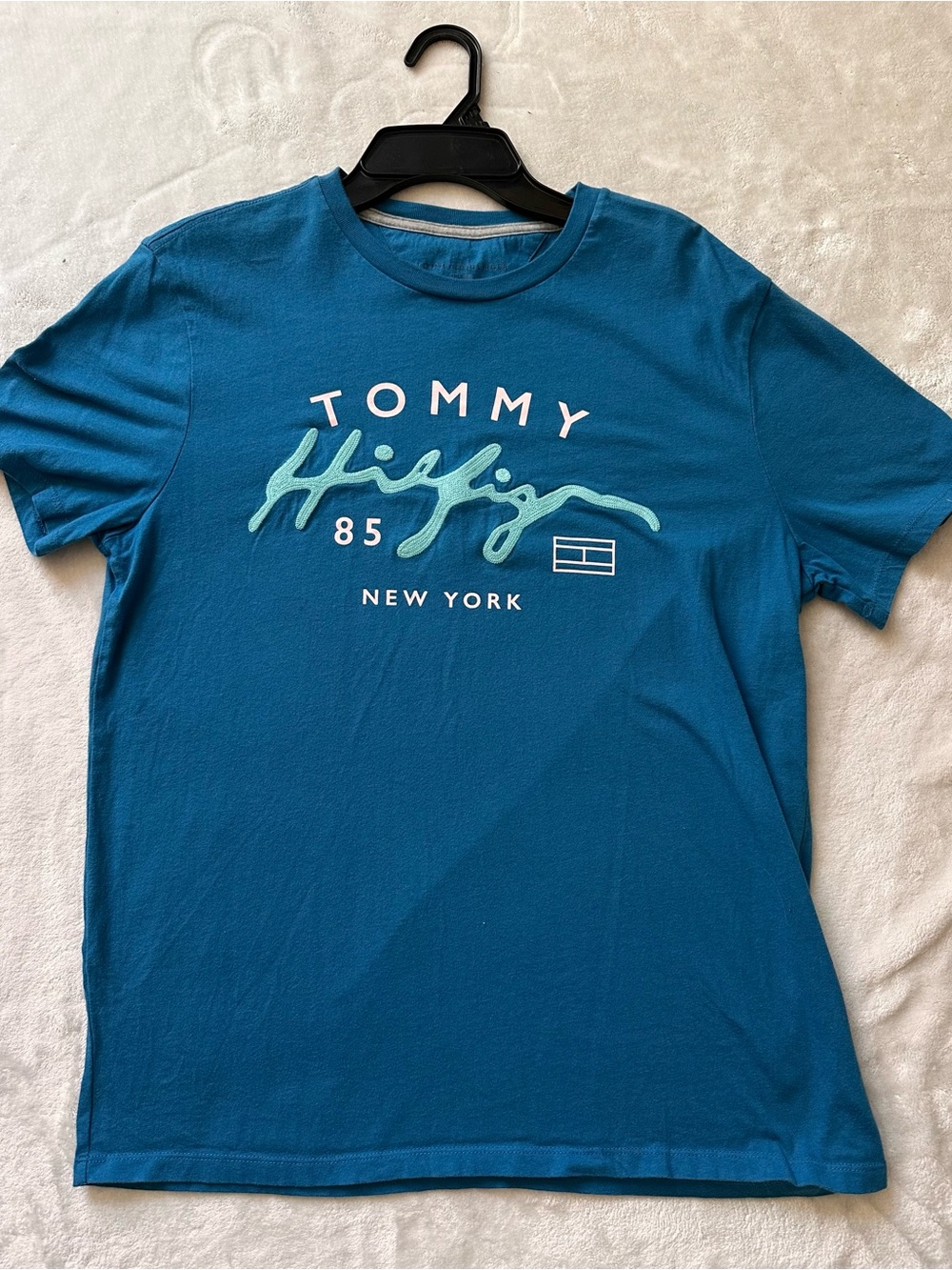 Tommy Hilfiger Teal Blue Script Logo Short Sleeve Tee